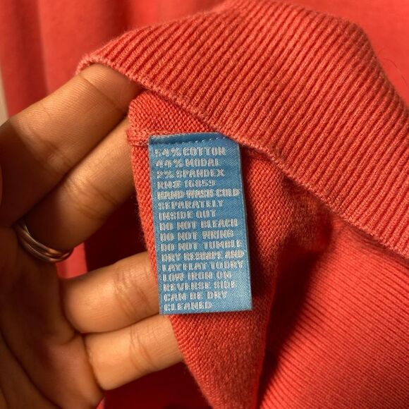 J. McLaughlin Quarter Zip Mock Neck Knit Sweater in Coral Pink Sz Medium - Picture 5 of 8